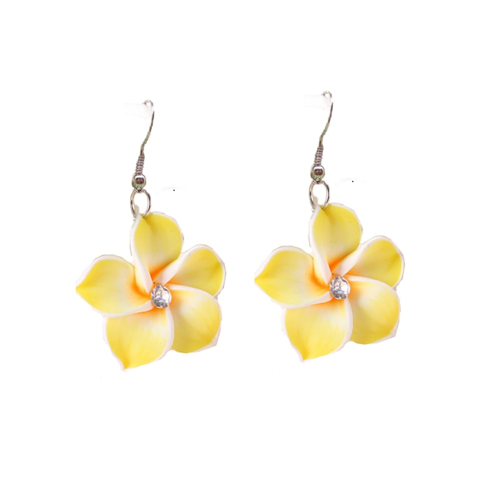 Hawaiian Plumeria Rubra Dangle Earrings Bohemia Tropical Flower Earrings Luau Beach Party Accessories for Women Jewelry-Yellow
