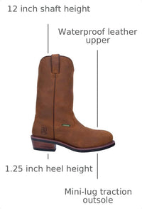 Dan Post Mens Albuquerque 12 Inch Waterproof Soft Toe Work Safety Shoes Casual - Brown - Size 11 D