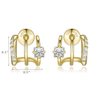 Obidos 14K Gold Plated Illusion Stud Earrings for Women | Triple Huggie Hoop Earrings for One Hole| Trendy Simple Hypoallergenic Fashion Accessories Gold Jewelry Gifts for Womens (Yellow Gold)