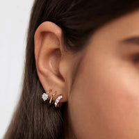 Obidos 14K Gold Plated Illusion Stud Earrings for Women | Triple Huggie Hoop Earrings for One Hole| Trendy Simple Hypoallergenic Fashion Accessories Gold Jewelry Gifts for Womens (Yellow Gold)