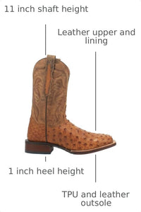 Dan Post Mens Alamosa Embroidered Ostrich Pull On Square Toe Dress Boots Mid Calf - Brown - Size 10.5 D