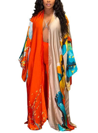 cu4eve Summer Cardigan For Women Lightweight Satin Open Front Long Kimono Swimsuit Cover Ups Silk Robe Plus Size