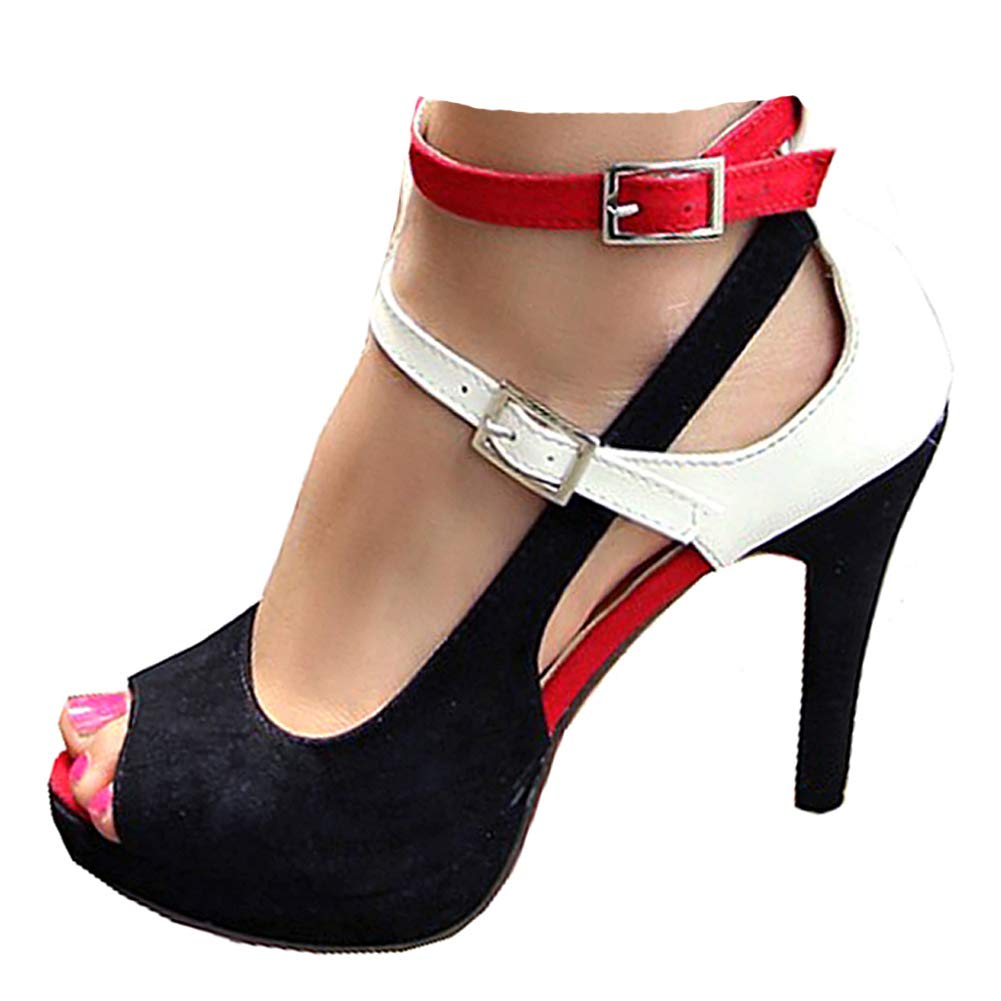 getmorebeauty Women's Snake Stripe Ankle Straps Dress Heeled Sandals (US 6.5, Red Belt)