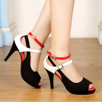 getmorebeauty Women's Snake Stripe Ankle Straps Dress Heeled Sandals (US 6.5, Red Belt)