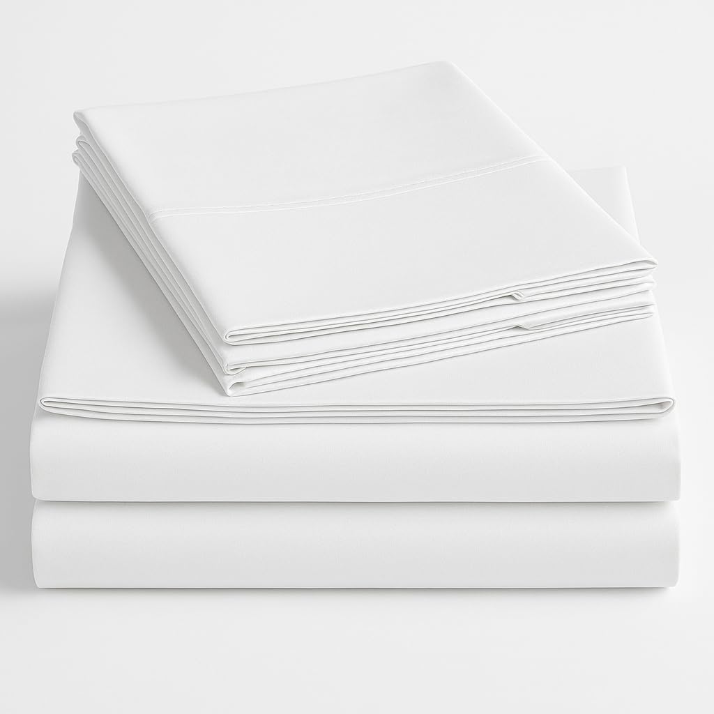 Exotic Linen King Size Sheets Set - 4 Piece Set - Hotel Luxury Bed Sheets - Extra Soft - 10" Deep Pockets - Easy Fit - Breathable & Cooling - Comfy -White Solid - 100% Cotton Sheets - 4 PC