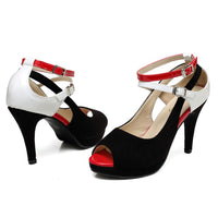 getmorebeauty Women's Snake Stripe Ankle Straps Dress Heeled Sandals (US 6.5, Red Belt)