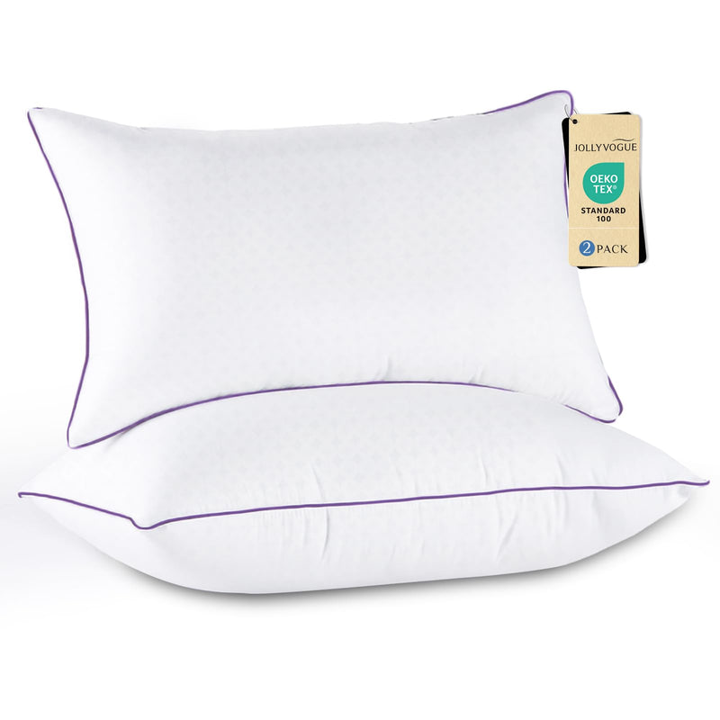 JOLLYVOGUE Firm Pillows Queen Size Set of 2, Supportive Bed Pillows with Oeko-Tex Certified Down Alternative Fill, Luxury Hotel Quality for Back, Stomach and Side Sleepers