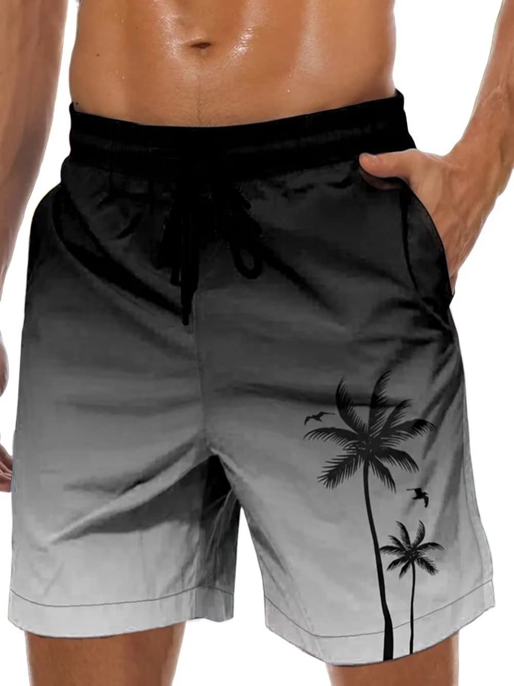 Lzzidou Men's Swim Trunks Hawaiian Bathing Mesh Lining Suit Swimsuits Beach Shorts with Pockets