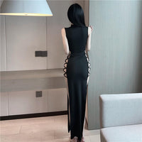Rave Outfits for Women Sexy Black Cutout Bondaged Tight Dress Poster Revealing Cut Out Bodycon Dresses Goth Gothic Clothes