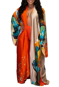 cu4eve Summer Cardigan For Women Lightweight Satin Open Front Long Kimono Swimsuit Cover Ups Silk Robe Plus Size