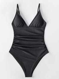 CUPSHE Women's One Piece Swimsuit Tummy Control V Neck Bathing Suits L Black