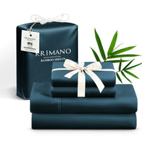 KRIMANO King Size Sheet Set, Viscose Bamboo Sheets for Bed Set 4pcs, 100% Viscose Derived from Bamboo, Hotel Luxury Silky & Cooling for Hot Sleepers, Deep Pocket Up to 17", Navy Blue