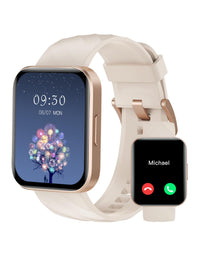 RUIMEN Smart Watches for Women Men (Answer/Make Calls) Compatible with iPhone/Android Phones, 1.85" HD Screen Fitness Tracker Heart Rate Monitor 100+ Sports Tracker Watch Waterproof (Milky White)