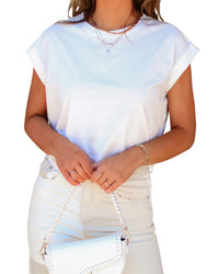 Tankaneo Womens Short Sleeve Cropped T-Shirts Summer Rolled Dolman Sleeve Crop Tops Casual Round Neck Solid Short Basic Tees