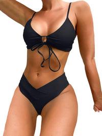 Meetall Black High Cut Triangle Bikini Set Swimsuits for Women Sexy Cheeky String Brazilian Bathing Suits Two Piece Size M