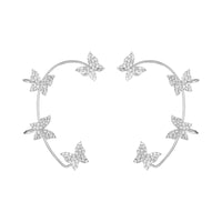 Butterfly Ear Cuffs Earrings Rhinestone Butterfly Ear Wrap No Piercing Ear Cuff Clip On Earrings for Women (Silver)