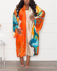 cu4eve Summer Cardigan For Women Lightweight Satin Open Front Long Kimono Swimsuit Cover Ups Silk Robe Plus Size