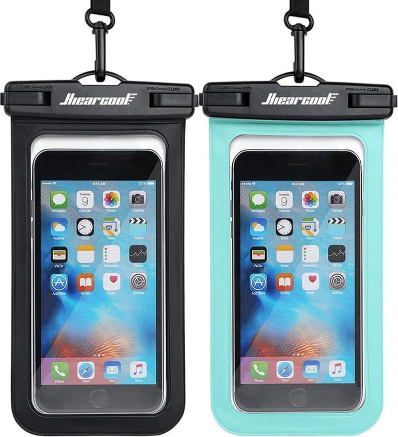 Hiearcool Waterproof Phone Pouch, IPX8 Waterproof Phone Case for iPhone 17/16/15/14 Pro Max, Cell Phone Dry Bag for Beach & Cruise Essentials, Touch Screen, Lanyard Included, 2 Pack (Fits Up to 8.9”)