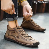 alcubieree Mens Casual Leather Shoes Ankle Chukka Boots Slip On Lightweight Loafers Mid top Walking Driving Sneakers for Male Brown Size 10