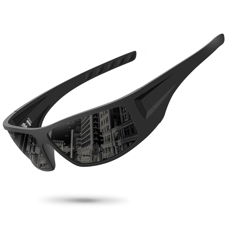 Ofwin Polarized Sports Sunglasses for Men Women Unbreakable Frame Cycling Fishing Wrap Around Sunglasses UV400 Protection Black Frame/Gray Lens