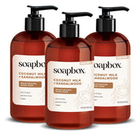 Soapbox Coconut Milk & Sandalwood Liquid Hand Soap, Moisturizing Hand Wash - Gentle Cleanser for Hands - Clean Ingredients Free of Harsh Chemicals, Sulfates, Parabens & Silicones - 3 Pack