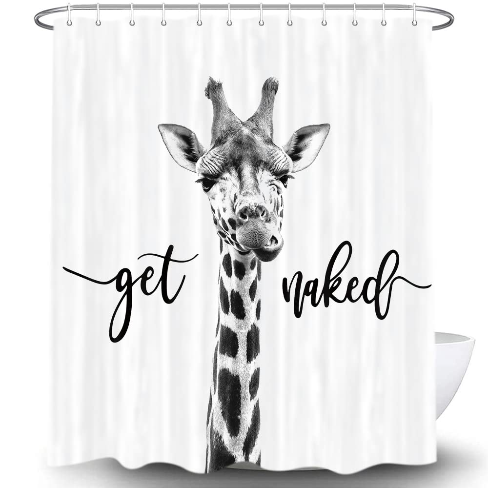 Hajmsug Funny Giraffe Get Naked Shower Curtain for Bathroom, Cute Animal Wildlife Safari Decor Bathtub Fabric Curtain, Waterproof Polyester Shower Curtain Sets with Hooks, 69 x 70