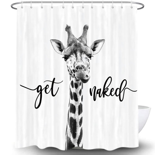 Hajmsug Funny Giraffe Get Naked Shower Curtain for Bathroom, Cute Animal Wildlife Safari Decor Bathtub Fabric Curtain, Waterproof Polyester Shower Curtain Sets with Hooks, 69 x 70