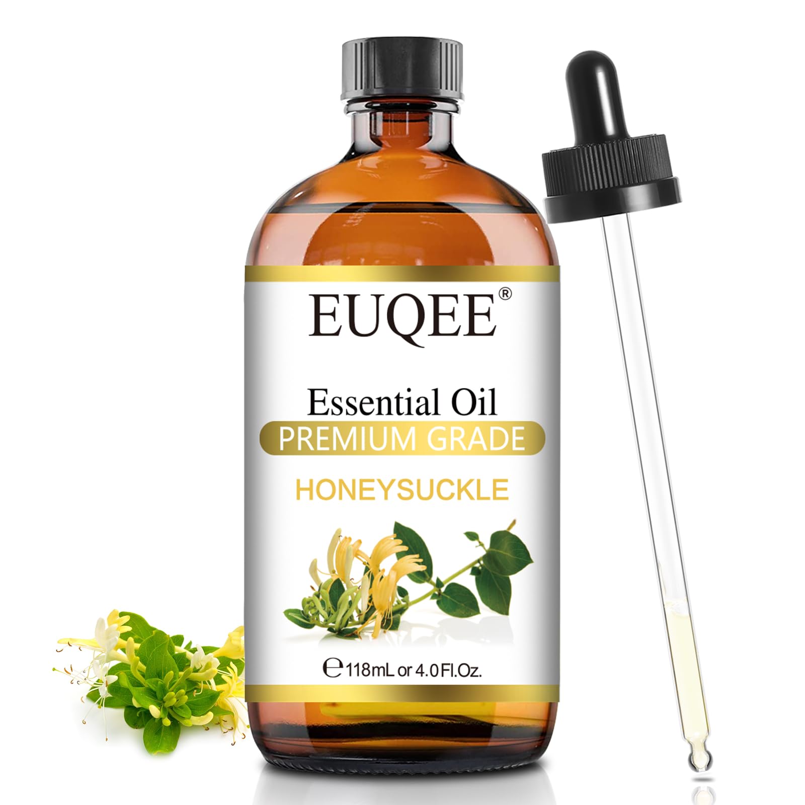 EUQEE Honeysuckle Essential Oil 118ml Pure Honeysuckle Oil Premium Essential Oil - with Glass Dropper Great for Diffuser, DIY Soap, Candle Making - 4Fl. OZ