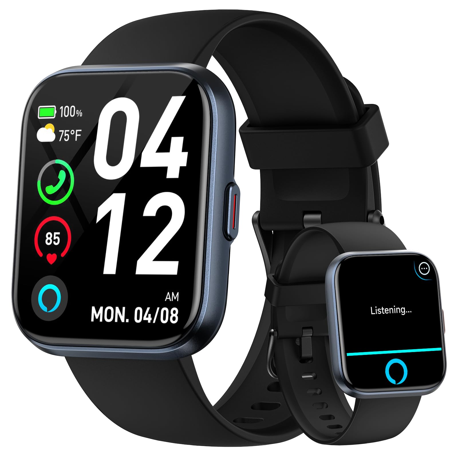 Smart Watches for Men Android & iPhone, 1.8" HD Alexa Built-in Smartwatches Fitness Tracker Watch with Bluetooth Calls, IP68 Waterproof, Heart Rate/Sleep/SpO2 Monitor, 110 Sport Modes - Black