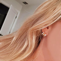 Obidos 14K Gold Plated Illusion Stud Earrings for Women | Triple Huggie Hoop Earrings for One Hole| Trendy Simple Hypoallergenic Fashion Accessories Gold Jewelry Gifts for Womens (Yellow Gold)