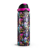 Insulated Water Bottle with Straw - Encool Stainless Steel Water Bottle with Push Button Lid, Leak-Proof & BPA-Free, Keeps Cold for 24 Hours for Sports, Travel, Gym (32 oz, Trippy Skulls)