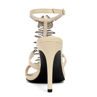 WJZDSJCO Strappy Heels for Women Stiletto High Heeled Sandals Fishbone Rhinestone Pointed Open Toe Sexy Dress Party Wedding Gladiator Heels