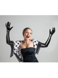 SATINIOR Women's Carnival Halloween Costume Elastic Spandex Shiny Wet Long Gloves and Thigh High Stockings (Black)
