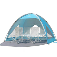 Wolfwise Portable Beach Tent Sun Shelter, Large Spacious Sun Shade for 3-4 Person, UPF 50+ UV Protection, Extendable Floor for Privacy, 3 Ventilated Mesh Windows, Carrying Bag, 95 ″x65″x55″, Blue