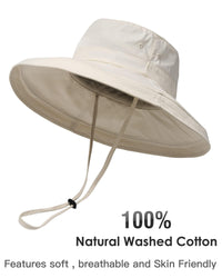 Sun Hats for Women Gardening Hat Wide Brim Ponytail Beach Sun Protection Breathable Cotton Summer Hat with Fold-Up Brim Beige