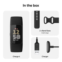 Fitbit Charge 6 Fitness Tracker with Google Apps - Heart Rate on Exercise Equipment - 3-Month Google Health Premium Membership Included - Health Tools - Obsidian/Black - Small&Large Bands Included