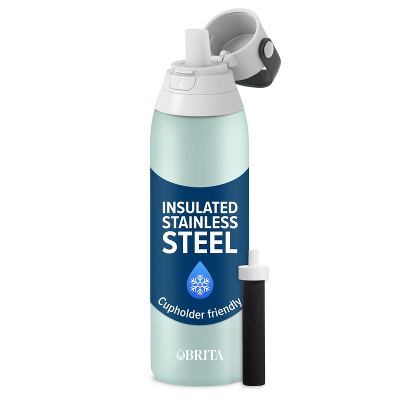 Brita Stainless Steel Premium Filtering Water Bottle, BPA-Free, Reusable, Insulated, Replaces 300 Plastic Water Bottles, Filter Lasts 2 Months or 40 Gallons, Includes 1 Filter, Glacier - 20 oz