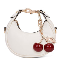 JQWSVE Small Top Handle Bags for Women Mini Purses Cute Ladies Handbags Crescent Mini Crossbody Bags with Cherry (A02 White)