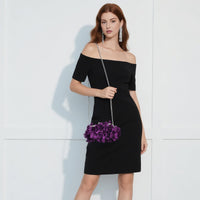 JAMBHALA Women Elegant Evening Purse, Small Floral Clutch Bag with Detachable Chain for Wedding, Party, Prom (Purple)
