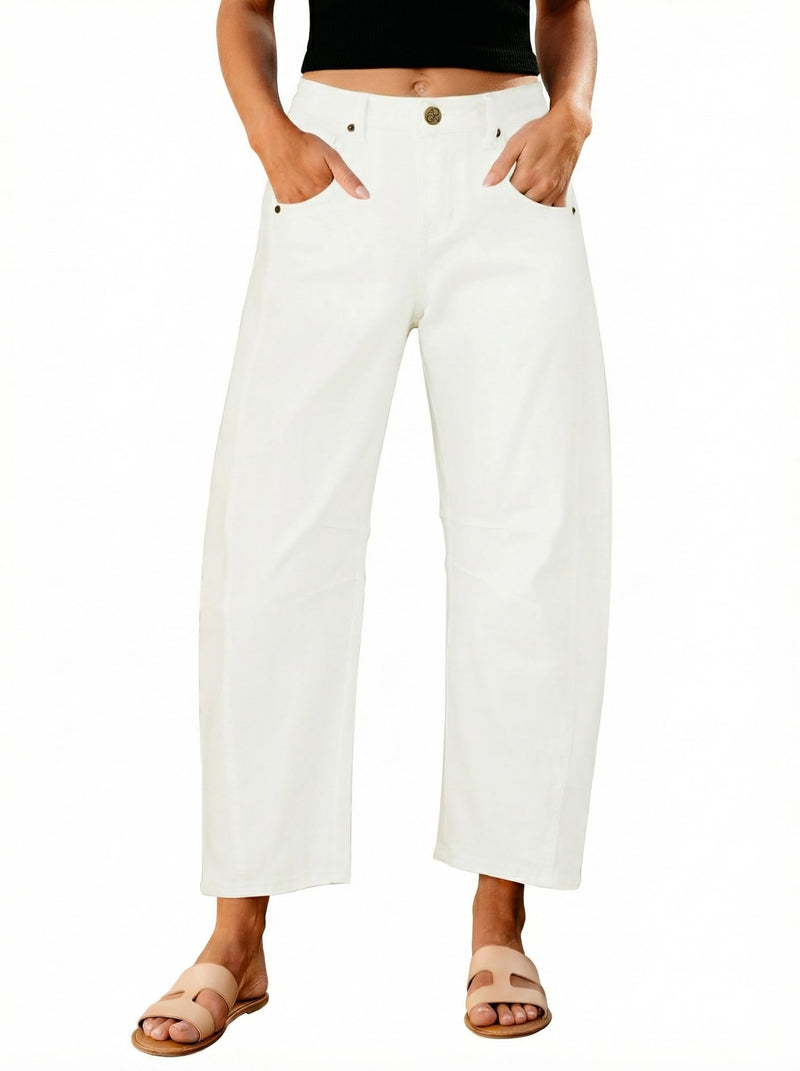 GRAPENT High Rise Jeans for Women Crop Barrel Leg Jeans for Women Womens Baggy Pants High Waisted Jean Outfits for Spring Summer Fall Winter Color Cream White Medium Size 8 Size 10