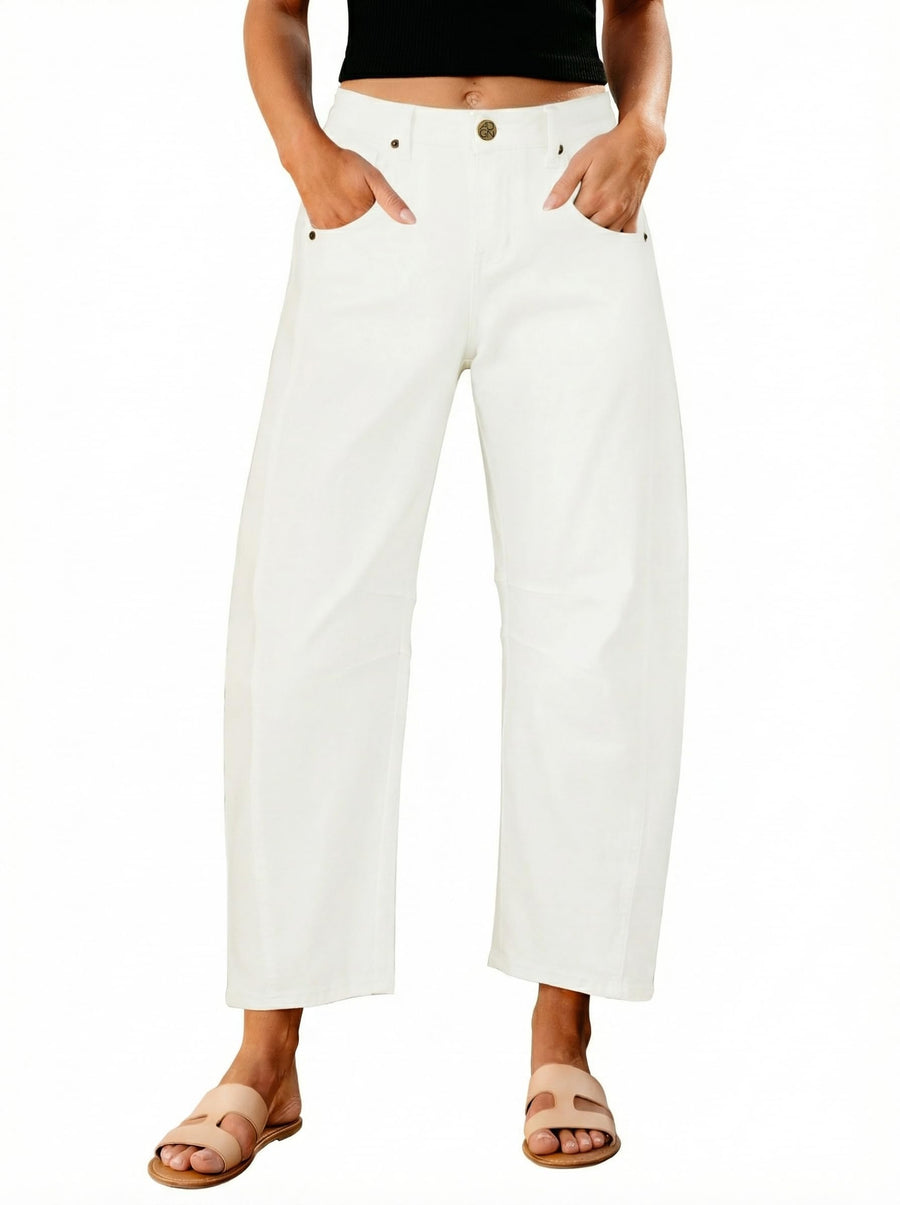 GRAPENT High Rise Jeans for Women Crop Barrel Leg Jeans for Women Womens Baggy Pants High Waisted Jean Outfits for Spring Summer Fall Winter Color Cream White Medium Size 8 Size 10