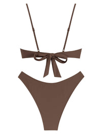ZAFUL Women High Cut Bikini Sets String Sexy Swimsuit Two Piece Underwire Bathing Suit Brazilian Cheeky Cut Out Cute Swimwear Coffee M