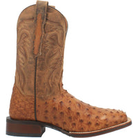 Dan Post Mens Alamosa Embroidered Ostrich Pull On Square Toe Dress Boots Mid Calf - Brown - Size 10.5 D