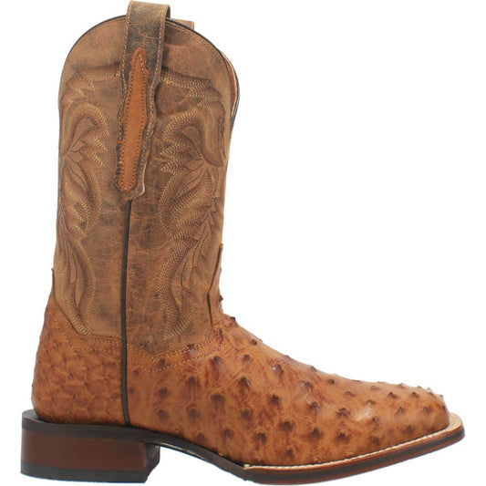 Dan Post Mens Alamosa Embroidered Ostrich Pull On Square Toe Dress Boots Mid Calf - Brown - Size 10.5 D