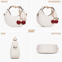 JQWSVE Small Top Handle Bags for Women Mini Purses Cute Ladies Handbags Crescent Mini Crossbody Bags with Cherry (A02 White)