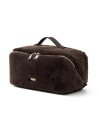 EACHY Travel Makeup Bag,Cute Faux Fur Cosmetic Bag for Women,Portable 180°Wide-Open Flat Make Up Bag,Large Capacity Makeup Pouch Make Up Organizer with Divider and Handle