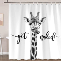 Hajmsug Funny Giraffe Get Naked Shower Curtain for Bathroom, Cute Animal Wildlife Safari Decor Bathtub Fabric Curtain, Waterproof Polyester Shower Curtain Sets with Hooks, 69 x 70