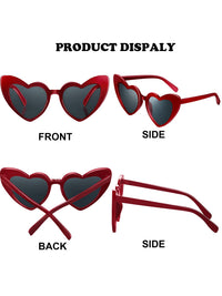 Frienda 6 Pairs Heart Shaped Sunglasses Cat Eye Shaped Sunglass for Women Bachelorette Bridesmaid Wedding Party Favor(Wine Red Grey)