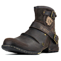 OSSTONE Moto Boots for Men Fashion Zipper-up Leather Chukka Boots Casual Shoes 5008-1-D-11 Brown