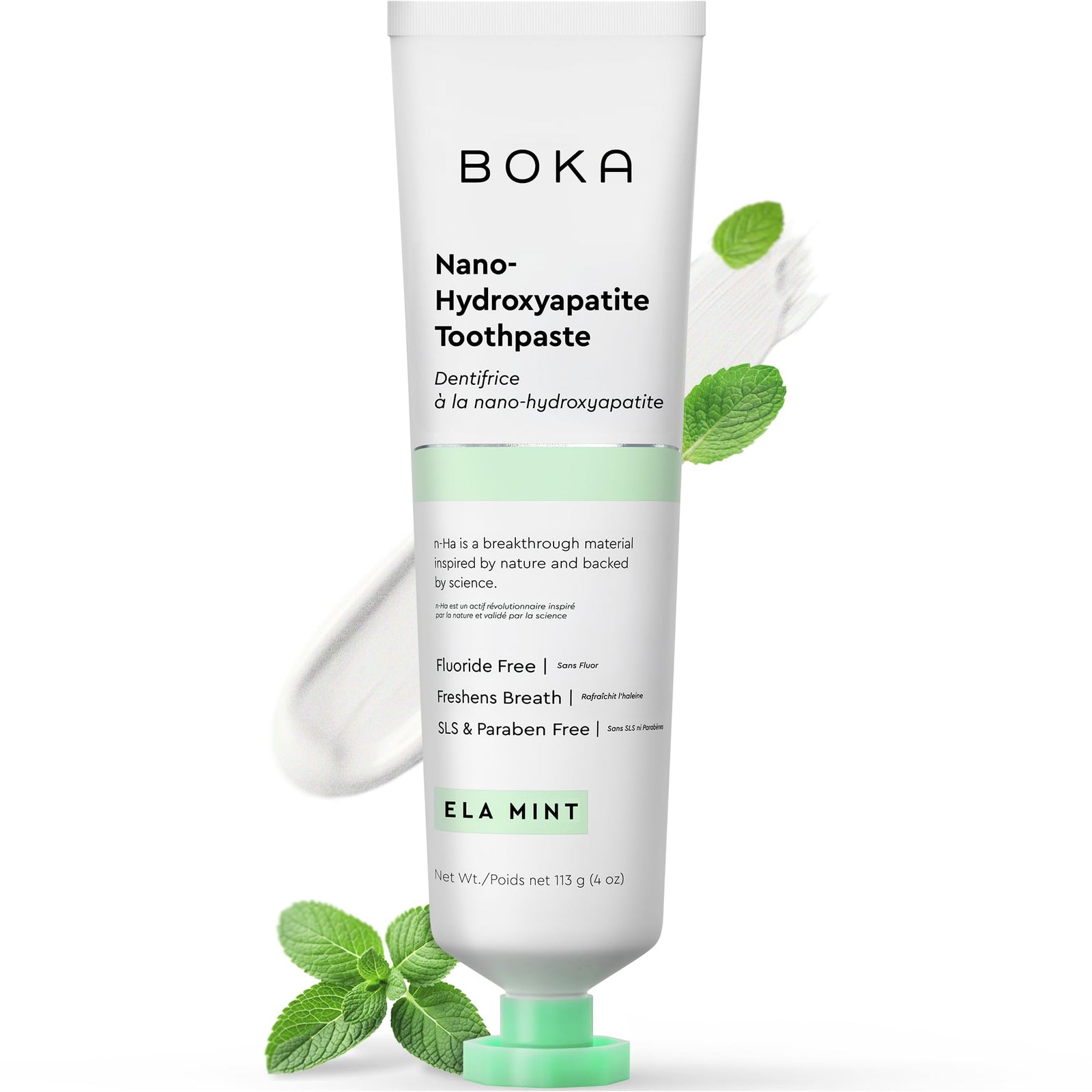 Boka Fluoride Free Toothpaste, Nano Hydroxyapatite Toothpaste, Appropriate for Sensitive Teeth - for Adult Oral Care - Ela Mint Flavor, 4 Fl Oz 1Pk